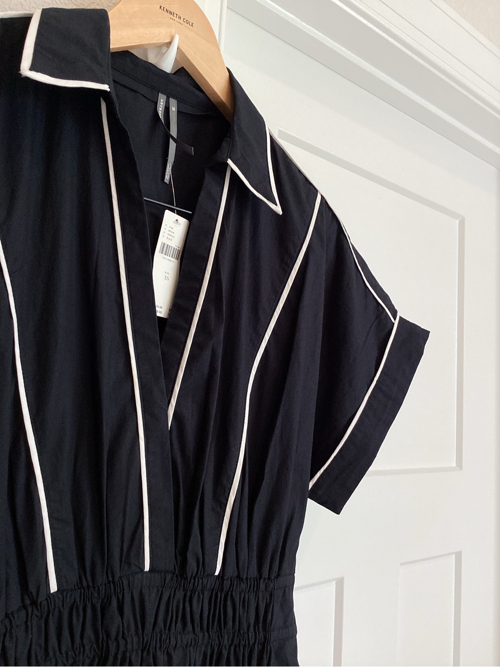 Anthropologie Somerset Dress Collared V-Neck Short-Sleeve Maxi Dress Black White - Picture 6 of 13
